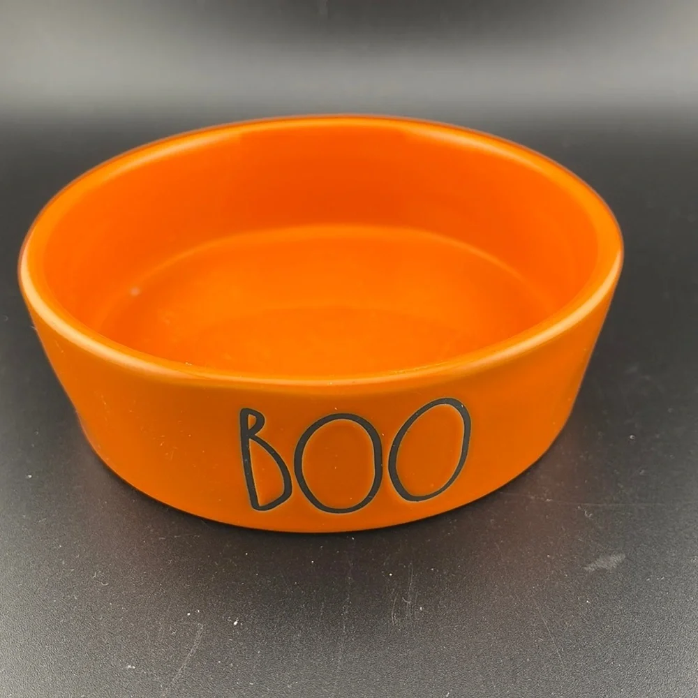 Rae Dunn Halloween Orange BOO Small Pet Food Dish Bowl